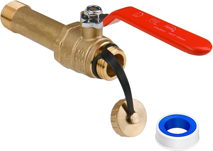 WHK Water Heater Drain Valve 3/4"MIP X 3/4" Male GHT Connection to drain or Flush Hot Water Heater Faster and Easy Big Full Port (Lead-Free Brass,3 Inch Shank with Long Handle,Straight)