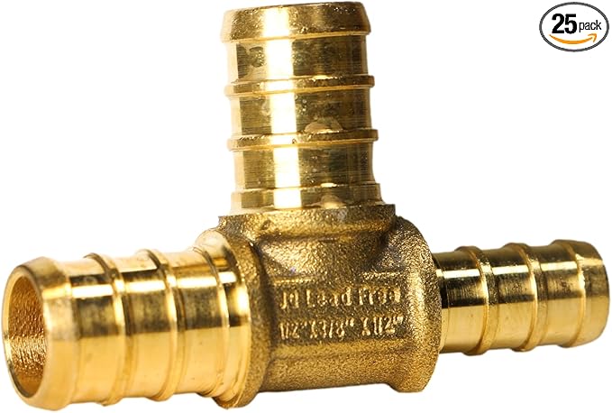 XFITTING 1/2 inch x 3/8 inch x 1/2 inch Pex Tee, Pex B Reducing Tee Crimp Version 26-6-4=25X, 25 Pieces