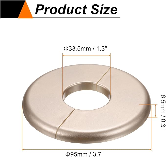 HARFINGTON 2pcs Wall Split Flange 33.5mm/1.3" Self-Adhesive Plumbing Cover Plates ABS Plastic Round Escutcheon Plate Buckle Design for Water Pipe Bathroom Kitchen Decoration, Gold Tone