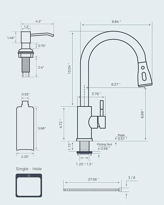 FORIOUS Kitchen Faucet with Soap Dispenser, Brushed Nickel, Single Handle Stainless Steel Transitional Sink Faucet with Pull Down Sprayer 1 or 3 Hole, Suitable for Farmhouse Laundry Camper RV Bar