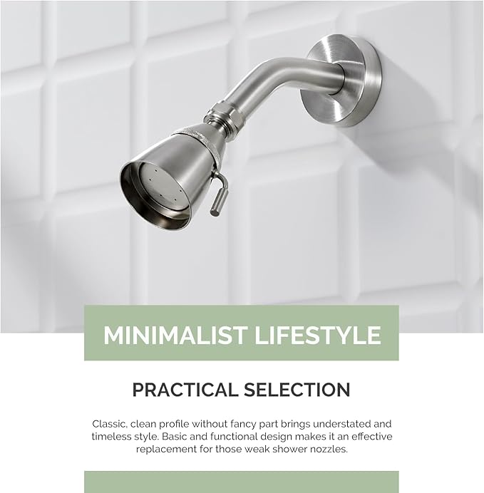 Angle Simple Shower Head, Brass High Flow Shower Sprayer Head, Adjustable Angle and Water Flow, G 1/2, Brushed Nickel