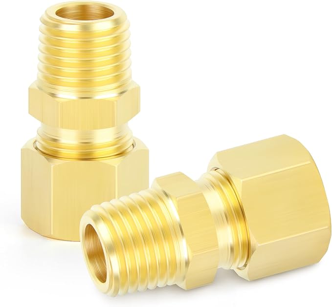 GASHER 10PCS Brass Compression Tube Pipe Fitting Connector, Straight Coupling Adapter 5/16" Tube OD x 1/8" NPT Male Connector