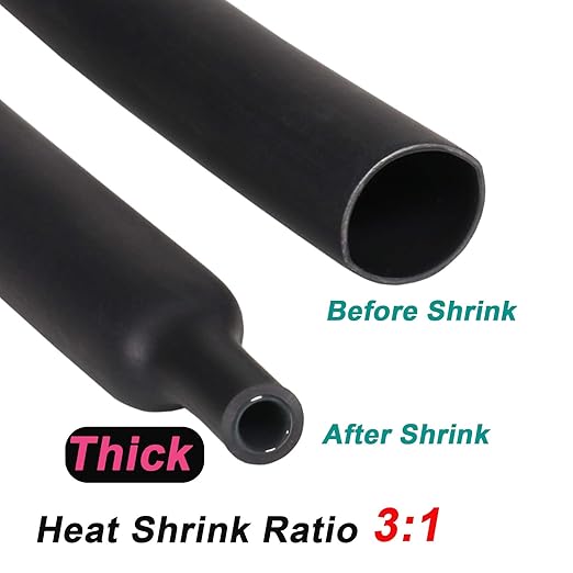 1 inch (Diameter) 3:1 Waterproof Heat Shrink Tubing Kit, Large Marine Dual Wall Adhesive Shrinkable Wire Wrap Tube, Insulation Sealing Wear-Resistant Cable Protector by YUKSY (4ft, Black)