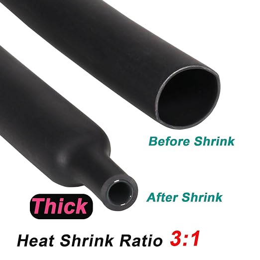 2 Pcs 1/2 inch (Diameter) 3:1 Waterproof Heat Shrink Tubing Kit, Large Marine Dual Wall Adhesive Shrinkable Wire Wrap Tube, Insulation Sealing Cable Protector by YUKSY (4ft, Black & Red)