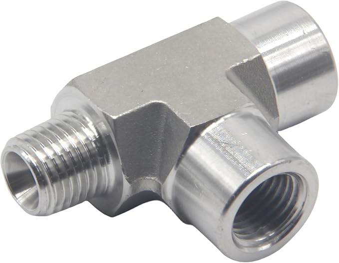 HFS(R) 304 Stainless Steel FORGED Pipe Fitting NPT Tee, 1/4" NPT Male x 1/4" NPT Female x 1/4" NPT Female, 3 Ways Branch Tee Connector Pipe Fitting