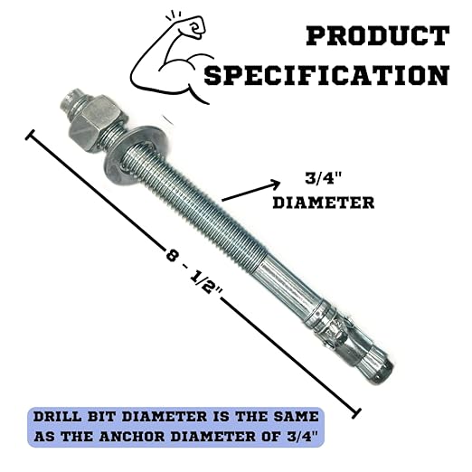 Zinc-Plated Steel Wedge Anchors, 3/4" X 8 1/2" - Heavy-Duty Mounting Bolts for Concrete - 25 Pack
