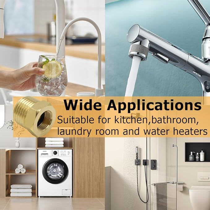 Hooshing 1/2 G Male to 3/8 Compression Female Thread Reducer Faucet Adapter Brass Water Line Fittings Water Supply Adapter for Kitchen Bathroom Plumbing