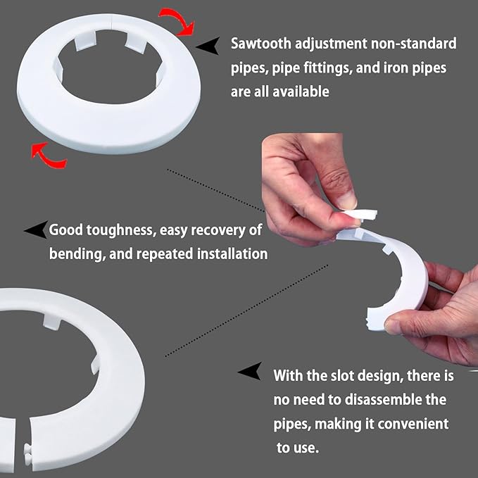34mm Pipe Cover Decoration; Fit 1.33" Outer Diameter Pipe/Hole; White PP Plastic Escutcheon Collar; Snap-on Water Escutcheon Plate for Bathroom Kitchen Wall Tube Decor 1 Piece
