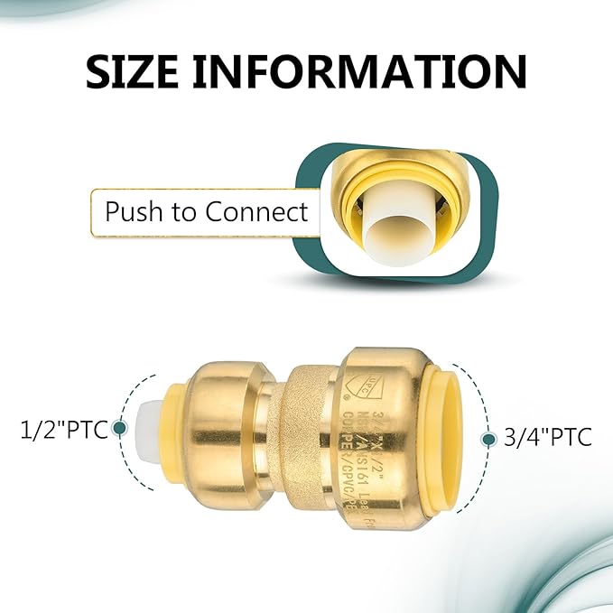 (Pack of 5) Niikappu 3/4" x 1/2" Reducing Coupling Brass Fittings, Push-to-Connect Plumbing Fitting for Pex, Copper, CPVC, Includes Removal Clip(PF017-5Pack)