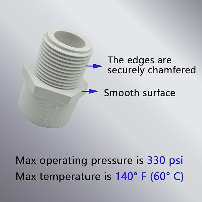 10Pcs 1/2 inch NPT Male Thread PVC Pipe Fitting Adapter Connector(Socket x NPT Male), Pipe Connectors, 1/2 inch Pipe Fitting, Pipe Coupling for Plumbing Water Line, Schedule 40, White
