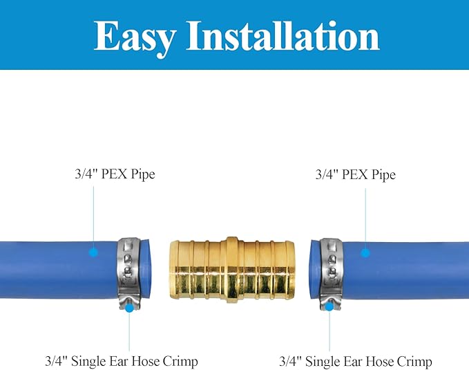 WiseWater 28 Pcs PEX Fittings 3/4 Inch, 3/4 inch Straight Coupling Brass Fittings, Barb Crimp PEX Pipe Fitting for PEX Pipe Plumbing Projects (Pack of 28)