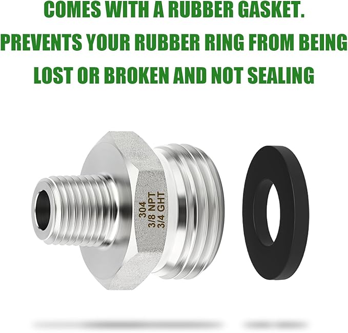 TAISHER 2PCS 304 Stainless Steel Garden Hose Adapter, 3/4" GHT Male x 3/8" NPT Male Garden Hose Connector with Washers