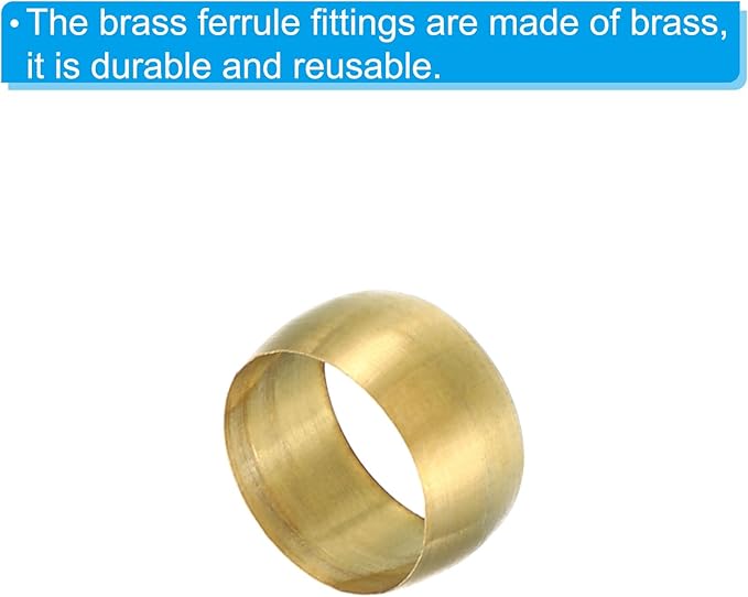 PATIKIL Brass 10mm Compression Sleeves Ferrules, 25 Pack Brass Fittings for Air Water Gas Pipe