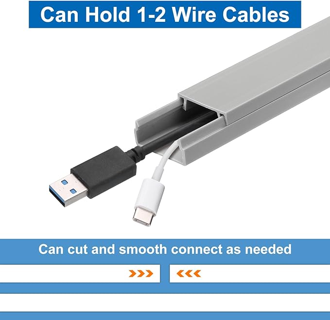 HARFINGTON 4pcs Cord Hider Wall 15inx0.8inx0.4in (LxWxH) PVC Cable Cover Self Adhesive Wire Hider Wall Mounted TV Cable Raceway for Cables Management (60in Total Length),Grey