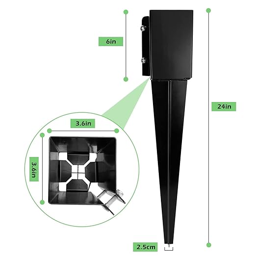 Fence Post Anchor Ground Spike Heavy Duty Black Powder Coated Fence Stakes Post Base for Mailbox, 24 x 4 x 4 Inches Outer Diameter (Inner Diameter 3.6 x3.6 Inches), Pack of 8