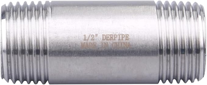1/2" X 1/2" NPT Male Nipple Fitting - Stainless Steel Threaded Long Coupling Pipe Fitting 2" Length (pack of 2)