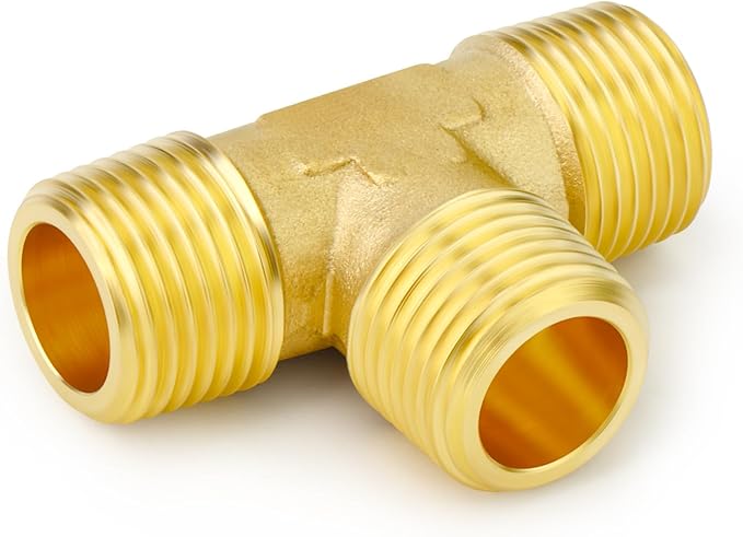 GASHER 2PCS Brass Male Tee Pipe Fitting T Adapter, 3 Way Brass Fitting 1/8" x 1/8" x 1/8" NPT T Fitting