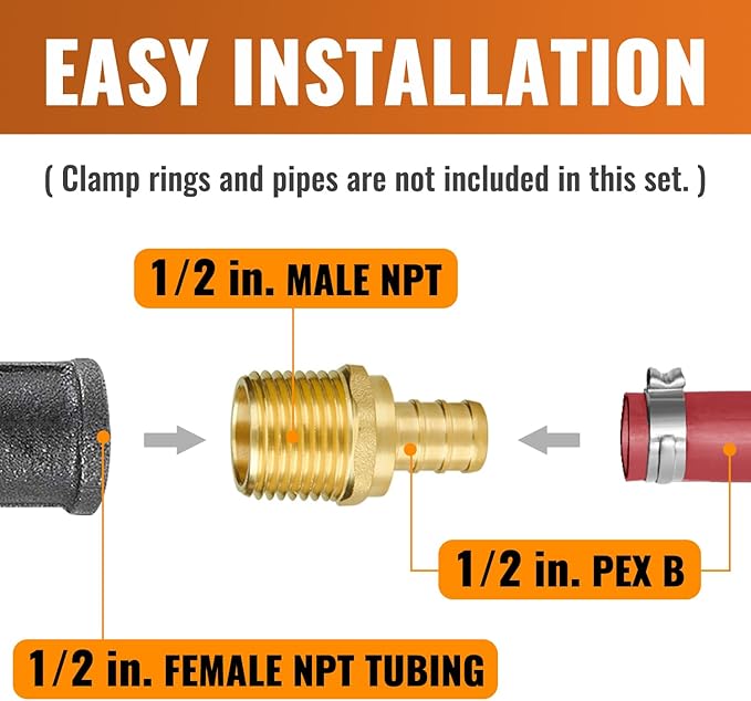 SUNGATOR Pex Fittings 1/2 Inch, 10-Pack 1/2" Pex Male Adapter, 1/2" NPT to 1/2" PEX, No Lead Brass, 1/2 Inch Pex Fittings For Pex Pipe, NSF, UPC Certified