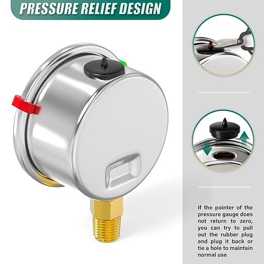 0-200PSI Stainless Steel Glycerin Filled Pressure Gauge 1.5" Black Dial Size, 1/8" NPT Lower Mount, for Tube, Water Pump, Gas, Liquid, Pressure Test (with Range Mark Pointer)