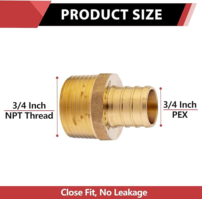 (Pack of 4) EFIELD Pex 3/4 Inch x 3/4 Inch Male NPT Adapter Brass Crimp Fittings, ASTM F1807,(PEX1807021-4PCS)