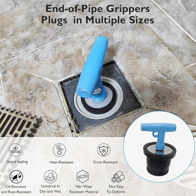 Mechanical Test, Seal, Cleanout Pipe Plug, 3-9/16 to 4-5/16 in Expandable Rubber Plug Cap Cover for Pressure, Leakage DWV Testing, Boat Handle Drain Plug with Galvanized Screw and Nut