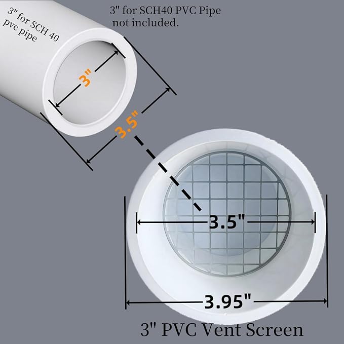 PVC Vent Cap 1 pcs 90-Degree for 3" Schedule 40,PVC Termination Cap,Vent Cover Screen,Round Furnace PVC Pipe Stainless Steel Roof Vent Cap,Installation not Required That PVC Elbow,or Coupling