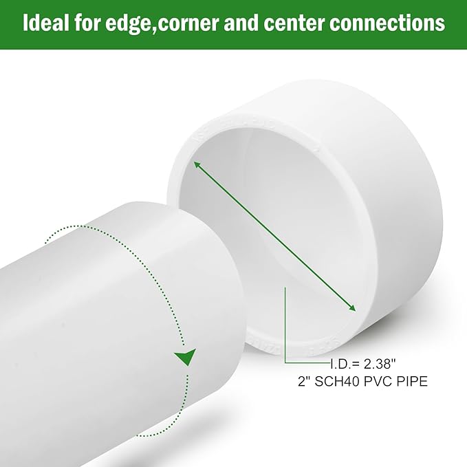 SCH40 PVC Cap 2 Inch - Fit Standard 2" SCH40 PVC Pipes (OD Approx. 2.375"), Zernmiarder Furniture Grade Pipe Caps, White Pipe Cover Fittings for Plumbing, DIY, Garden & Furniture - 4 Pcs