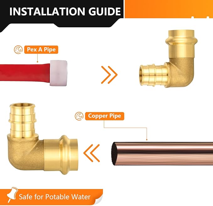 30-Pack HeSun Copper Press Fitting Elbow, 3/4" PRESS X 3/4" PEX-A F1960 Expansion Elbow, LF Brass