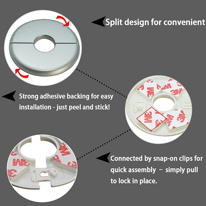 1 Piece ABS Wall Split Flange Round Self-Adhesive Escutcheon Plate Cover Plumbing Pipe Cover for Water Pipe Faucet Decoration 0.87"/22mm, Silver