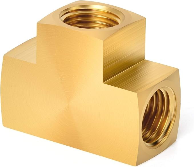 GASHER 3 Pcs Brass Barstock Tee, 1/2" x 1/2" x 1/2" NPT Female Pipe Fittings