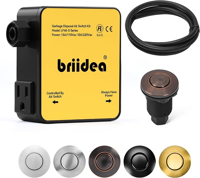 Garbage Disposal Air Switch Kit Dual Outlet Sink Top Waste Disposal Stainless Steel Oil Rubbed Bronze On/Off Air Button Food and Waste Disposals Part by Briidea, UL Listed