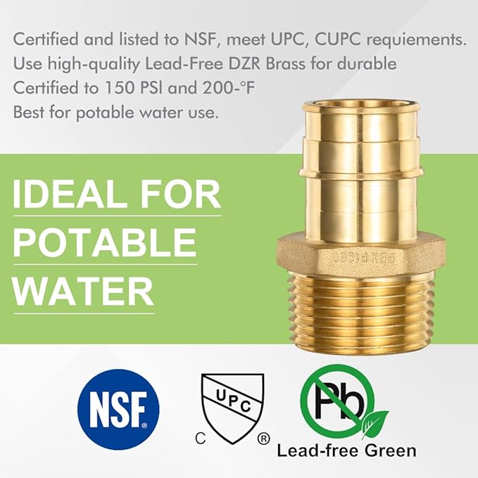 2 Pack Brass Expansion Male Adapter, 1 Inch Male NPT to 1 Inch PEX-A Brass Expansion PEX-A Fittingse,NSF/ANSI 61 NSF 372 Certificate, ASTM F1960 Certified