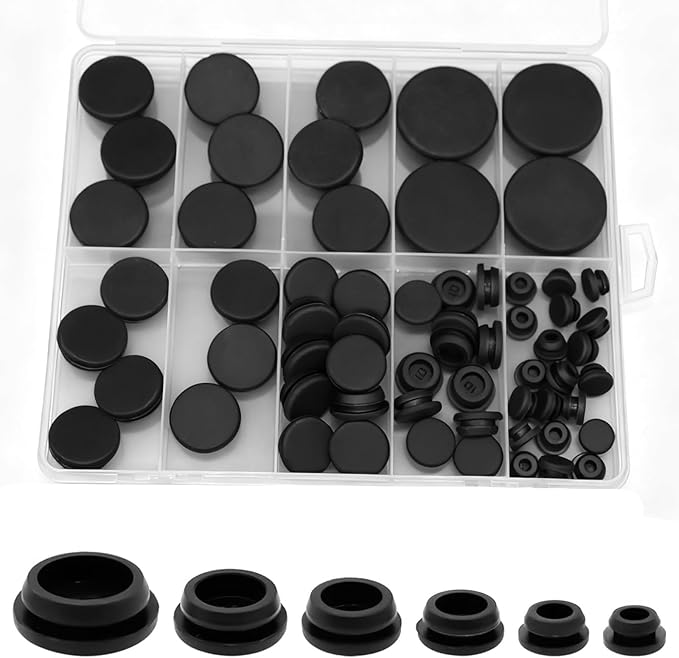 62Pcs Rubber Plug, Various Sizes of Round Hole Silicone Tool, Rubber Plugs for Round Holes, Silicone Hole Plugs Suitable for Car Wiring Furniture Black