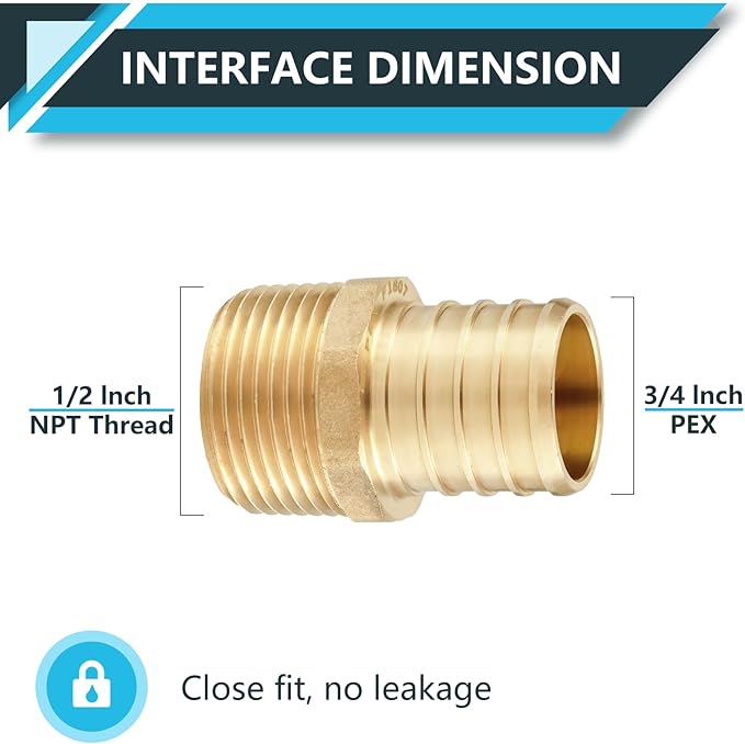 (100-Pack) PEX Fittings, Pex 3/4"x1/2" Male Threaded NPT Adapter, Brass Crimp Fittings, for PEX Tubing Pipe Plumbing, ASTM F1807(PEX1807027-100Pack)