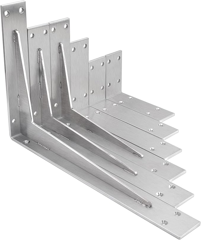 YUMORE Shelf Bracket Heavy Duty 12x8x2 in, 1/5IN Extra Thick Solid L Brackets Stainless Steel Countertop Bar Top Support Brackets Wall Mounted, Includes Hardware, 2 Pack