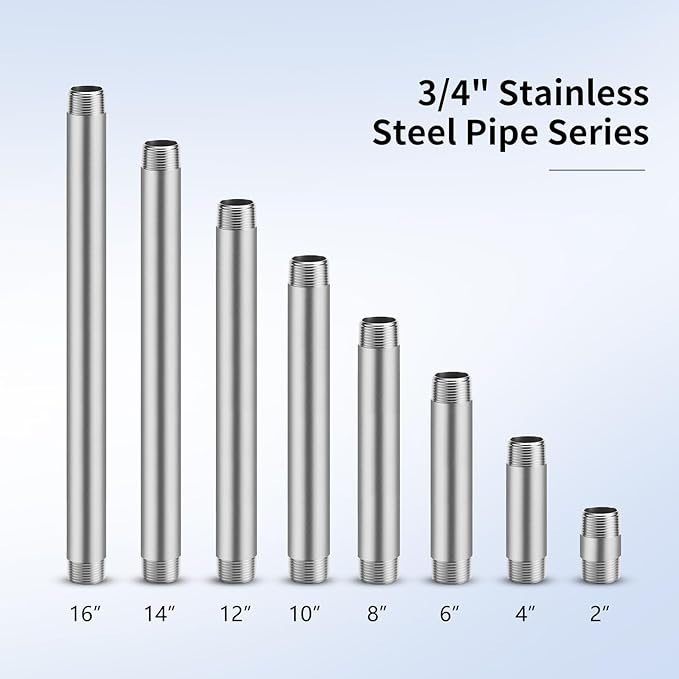 3/4"x2" 304 Stainless Steel Pipe, 3/4" NPTx 3/4" NPT Male Threaded Nipple, SCH40 Heavy Duty Pre-Cut Steel Pipe for Plumbing Gas, Hydraulic, and Industrial Applications(2", 2 Piece)