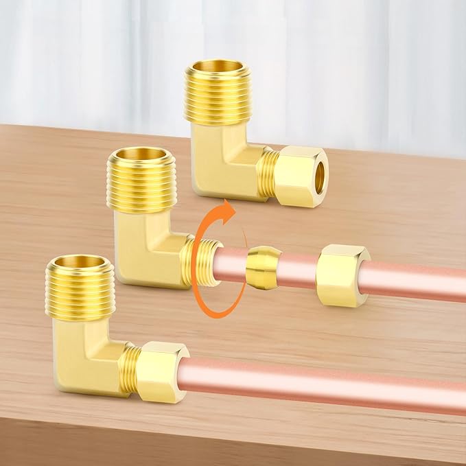 GASHER 5PCS Brass 90 Degree Elbow Compression Tube Pipe Fitting Connector, 5/16" Tube OD x 3/8" NPT Male Connector