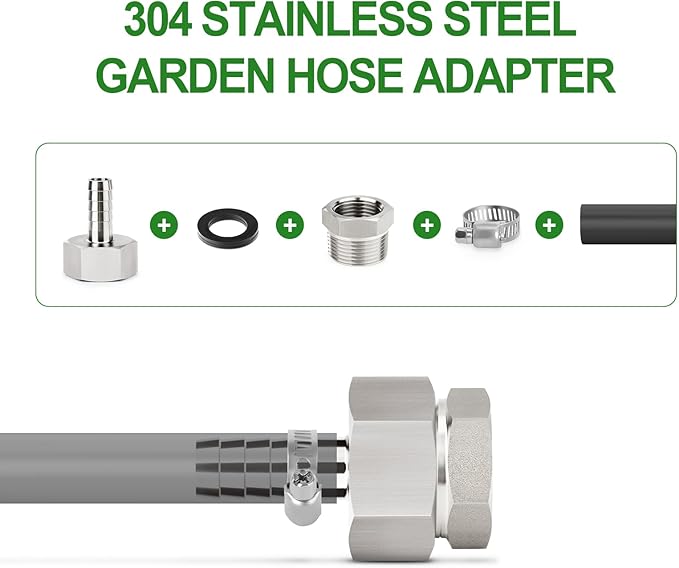 TAISHER 2PCS 304 Stainless Steel Garden Hose Adapter, Hex Bushing 3/4" GHT Female x 1" NPT Male Garden Hose Connector