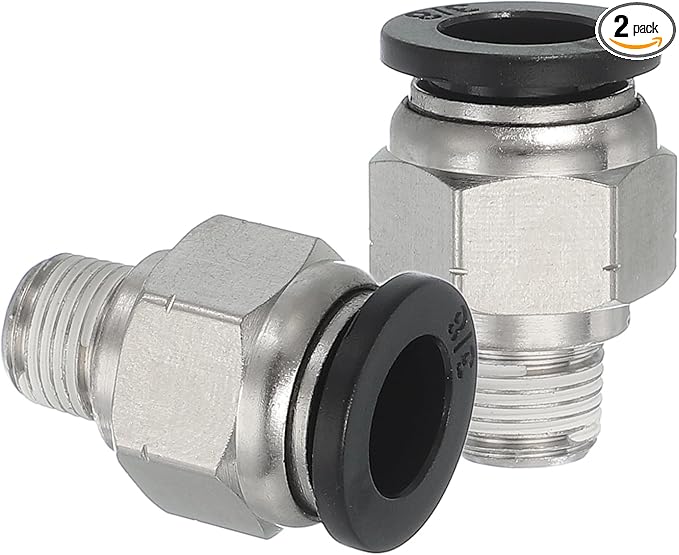 MECCANIXITY 2 Pcs NPT Push to Connect Air Fittings, Male Straight 3/8" Tube OD x 1/8" NPT Thread Air Quick Connector Coupling Adapter for Gas Hose Pneumatic Tools, Black