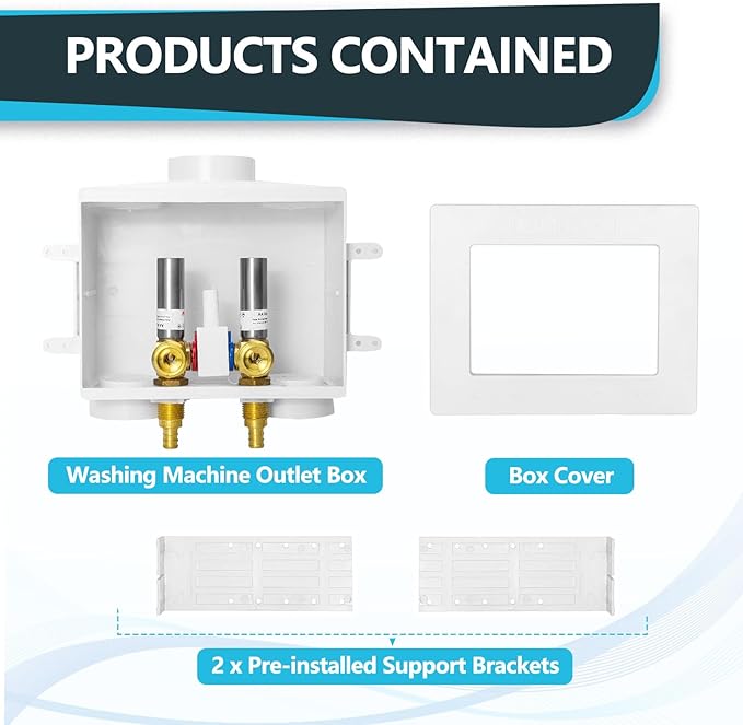 20 Pack Seelink Washing Machine Outlet Box, Double Drains, Single Lever, 1/2 Inch Pex-A Inlet x 3/4 Inch MHT Outlet Connection, with Stainless Steel Water Hammer Arrestor(WM018-20Pack)