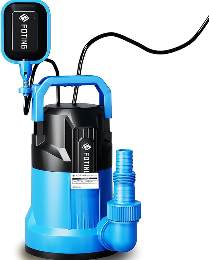 FOTING 4900GPH Sump Pump Automatic & Maunal,Drian Up to 0.04",with Float Switch,Big Flow Clean & Dirty 1/2HP Submersible Water Pump,10FT Electric Utility Pump for Pool Draining Hot Tub Garden Basement
