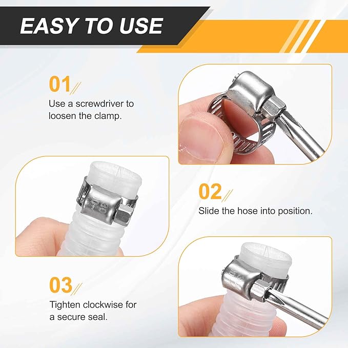 HARFINGTON 12 Pcs Hose Clamp 13/16"-1-3/4" (21-44mm) 304 Stainless Steel Adjustable Worm Gear Hose Clamp with Phillips Screw Assortment Kit for Fuel Line Pipe Plumbing Automotive Tube