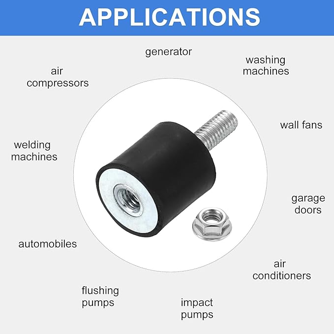 uxcell M6 Rubber Mounts, 4Pcs 20x20mm(DxH) Rubber Cylindrical Anti Vibration Isolator Shock Absorber with Lock Nut for Car Bobbin Generator Air Compressors