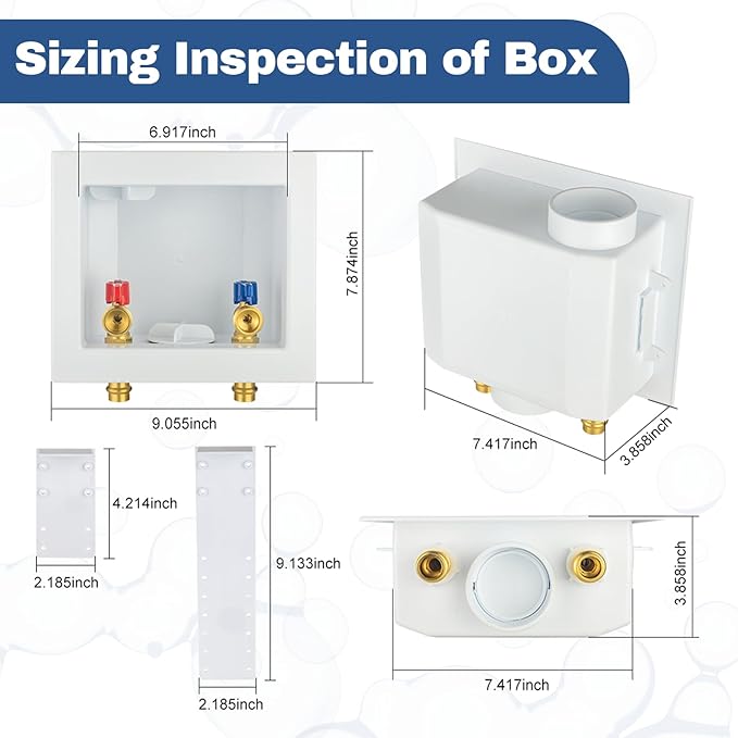 5-PACK GUOFIS Washing Machine Outlet Box, PEX Laundry Washer Box with Central and Side Drain Design(1/2"Copper Press Connection Inlet X 3/4"MHT Outlet)(WM055-5Pack)