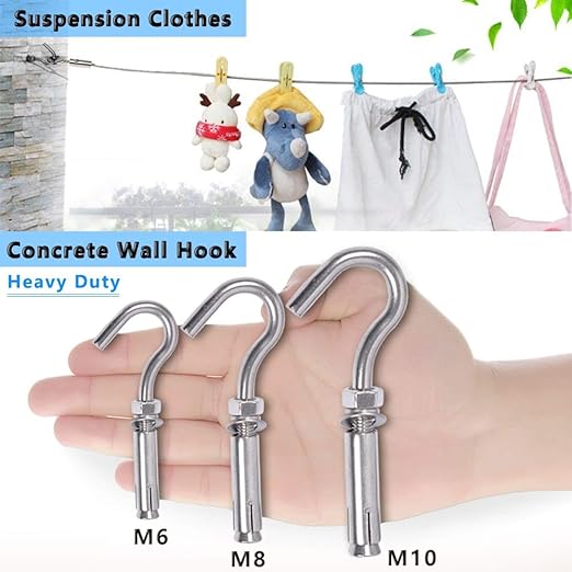 Concrete Wall Hook, Lsqurel 304 Stainless Steel Concrete Anchors Heavy Duty Expansion Bolts for Concrete Wall (M6-5Pack)