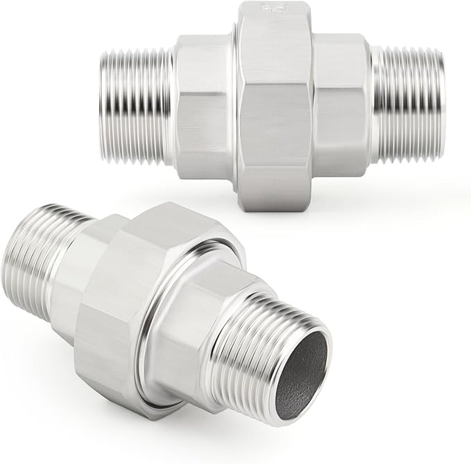 TAISHER 2PCS 304 Stainless Steel Union，1/4" NPT Male x 1/4" NPT Male Cast Pipe Fitting