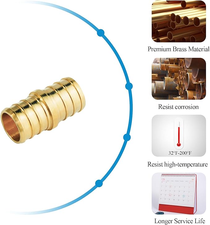 WiseWater 28 Pcs PEX Fittings 3/4 Inch, 3/4 inch Straight Coupling Brass Fittings, Barb Crimp PEX Pipe Fitting for PEX Pipe Plumbing Projects (Pack of 28)