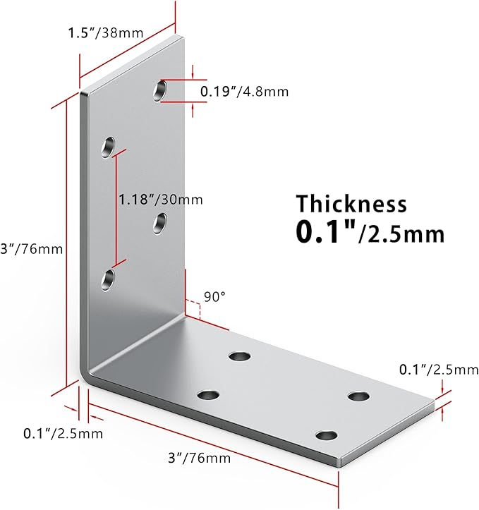 15 Pcs L Brackets Heavy Duty 12-ga Angle Fastener 3"x3" Angle Iron Galvanized L Shape Corner Brace Large Corner Bracket for Wood 90 Degree Corner Screw Bracket for Furniture,Bed,Timber,Shelf Brackets