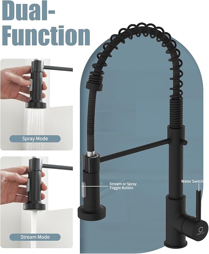 Black Kitchen Faucet, Kitchen Faucet with Soap Dispenser, Faucet for Kitchen Sink, Single Handle Stainless Steel Kitchen Sink Faucets with Pull Down Sprayer, Camper Farmhouse RV Sink Faucet