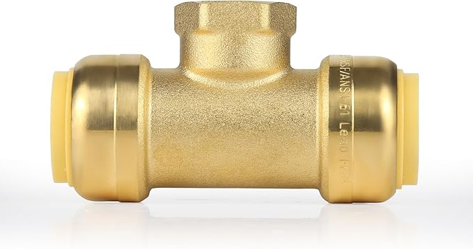 (5 Pack) EFIELD Female Tee 3/4"x3/4"x1/2" Push Fit Female Plumbing Tee,Brass Fitting No Lead For Copper Pex CPVC,(PF228-5PCS)